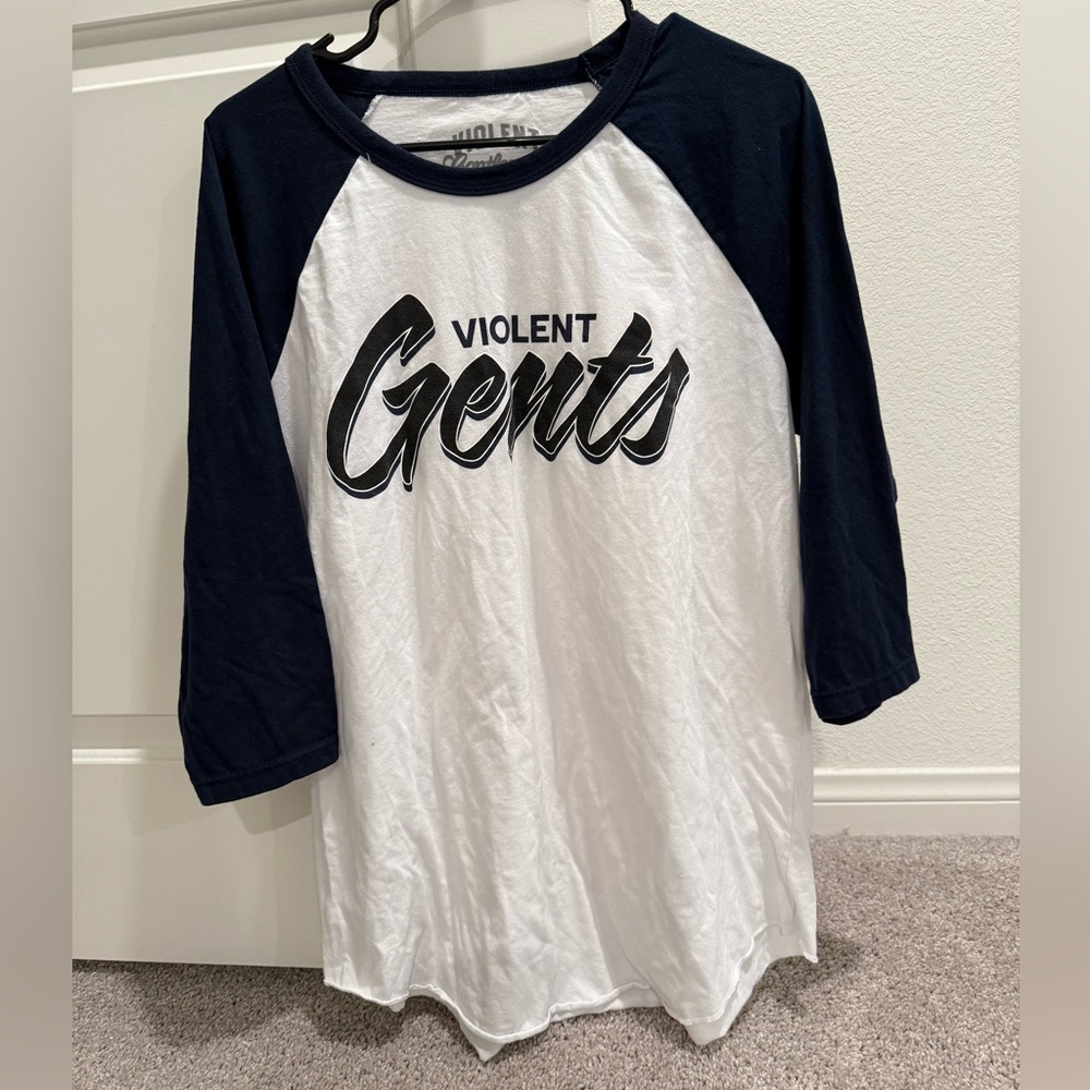 Violent Gentlemen Raglan Tee - Blue and White Baseball Tee, Size XL